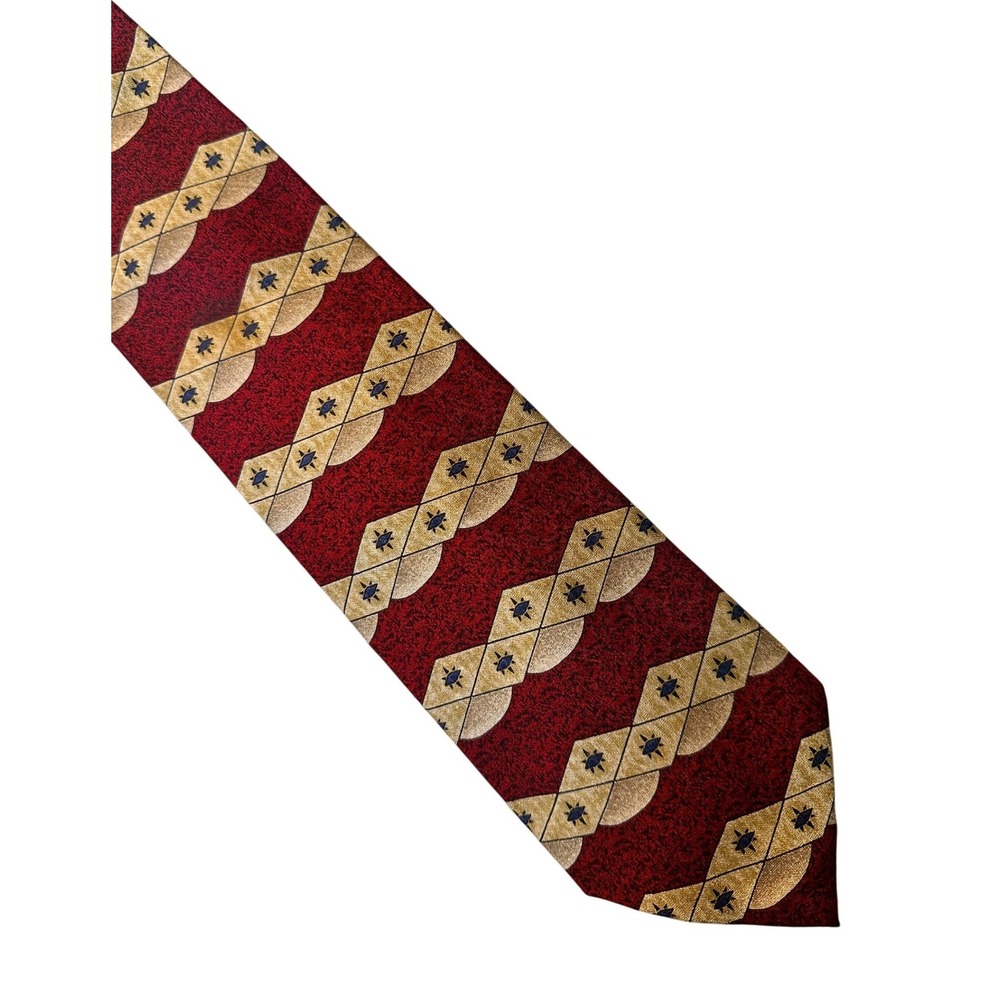 XMI for Nordstrom Mens Silk Tie Hand Sewn Burgundy Gold Diamond Star Print USA